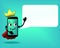 Cute smartphone mascot with robe and crown. Mobile phone character with speech bubble blank empty.