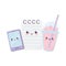 Cute smartphone milkshake and notepad kawaii cartoon character