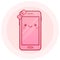 Cute smartphone vector icon. Kawaii cheerful pink mobile. Cartoon phone with funny face. Online apps.