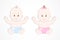 Cute smiling baby twins. Baby boy and girl sitting
