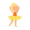 Cute smiling blonde hair girl in ballet yellow clothes