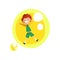 Cute smiling boy having fun inside a giant yellow soap bubble cartoon vector Illustration on a white background