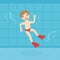 Cute Smiling Boys Swimming in a Pool with Flippers Cartoon Vector illustration