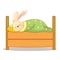 Cute Smiling Brown Bunny sleep in a Bed