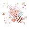 Cute smiling cartoon girl-bee flies surrounded by a honeybee, a bumblebee.