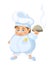 A cute smiling chef cook with baby face holding a steaming dish