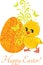 Cute smiling chick and Easter egg. Design for Easter card