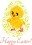 Cute smiling chick and ornamental Easter egg