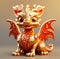 Cute smiling Chinese 3D dragon in gold and red