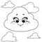 Cute smiling cloud surrounded by a halo of glow outlined for coloring on a white background