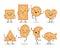 Cute smiling cracker chips different shapes isolated on white background. Happy biscuit cookies characters, doodle snack