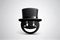 Cute smiling emoticon in classic black top hat, emoji, smiley. AI generated