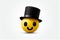 Cute smiling emoticon in classic black top hat, emoji, smiley. AI generated