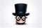 Cute smiling emoticon in classic black top hat, emoji, smiley. AI generated