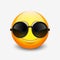 Cute smiling emoticon wearing black sunglasses, emoji, smiley - vector illustration