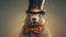 Cute, smiling fluffy marmot in a top hat on a plain background.