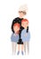 Cute smiling grandmother cuddling her grandson and granddaughter. Portrait of granny and grandchildren. Adorable cartoon