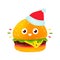 Cute smiling happy burger in christmas hat