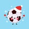 Cute smiling happy football ball in christmas hat