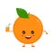 Cute smiling happy orange with juice glass.