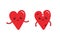 Cute smiling happy red heart and sad broken heart, vector cartoon style characters.