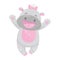 Cute smiling hippo with a pink bow having fun, lovely behemoth animal cartoon character vector Illustration