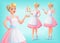 Cute smiling housewife in apron in various poses. Vector set.