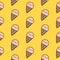 Cute smiling ice cream cone hand drawn seamless pattern cartoon style