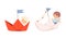 Cute Smiling Kid Sailing on Paper Boat with Flag and Garland Vector Set