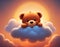 Cute smiling little bear on a cloud