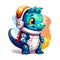 Cute smiling little dragon in astronaut\\\'s spacesuit on white background. Inquisitive fearless researcher.