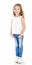 Cute smiling little girl in jeans isolated
