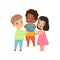 Cute smiling multicultural little kids holding globe vector Illustration on a white background
