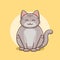 Cute smiling plump gray cat on yellow
