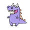 Cute smiling purple dinosaur. Vector illustration.
