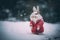 Cute smiling rabbit dressed santa claus. Generate Ai