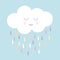 Cute smiling rain cloud with rain drops in shades of blue. Nursery art for boys.