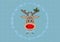 Cute smiling reindeer in circle on light blue background with plaid pattern, Christmas card design