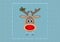 Cute smiling reindeer in square on light blue background with plaid pattern, Christmas card design