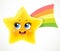 Cute smiling star with colored rainbow tail isolated on white background