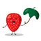 Cute smiling strawberry with umbrella