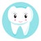 Cute smiling tooth icon. National Dental Hygiene month, week, day. Dentistry symbol vector for children. Happy funny tooth design
