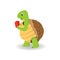 Cute smiling turtle holding a heart, cartoon turtle character
