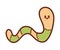 Cute smiling worm in cartoon style. Kawaii character drawing. Little earthworm isolated vector illustration