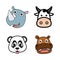 Cute smilling animals head icons for child birthday