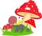 Cute snail cartoon with red mushroom