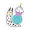 Cute Snail Character with Shell Carrying Cupcake with Candle on Its Back Vector Illustration