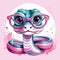 cute snake with enchanting, oversized eyes adorned with pink glasses against soft pink background. concepts