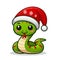 Cute snake in a santa hat isolated on transparent background. AI