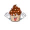 Cute sneaky chocolate cupcake Cartoon character with a crazy face